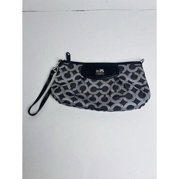 Coach Black Logo Small Canvas Wristlet - Picture 1 of 11